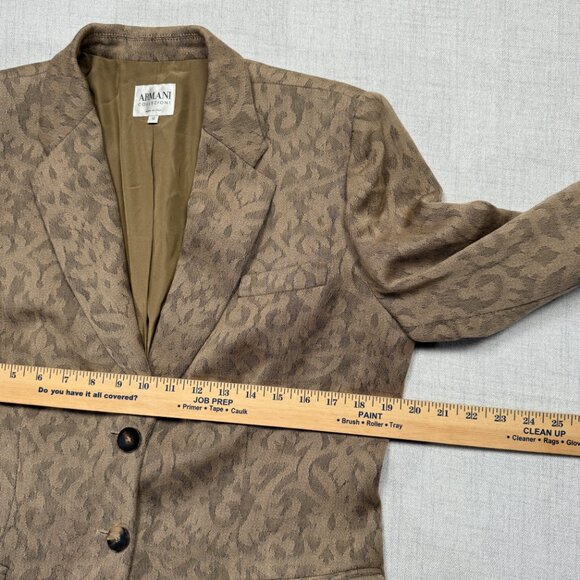 Vintage Armani Collezioni Blazer Tailored Jacquard Brown Two Button Jacket 12 - Picture 8 of 13